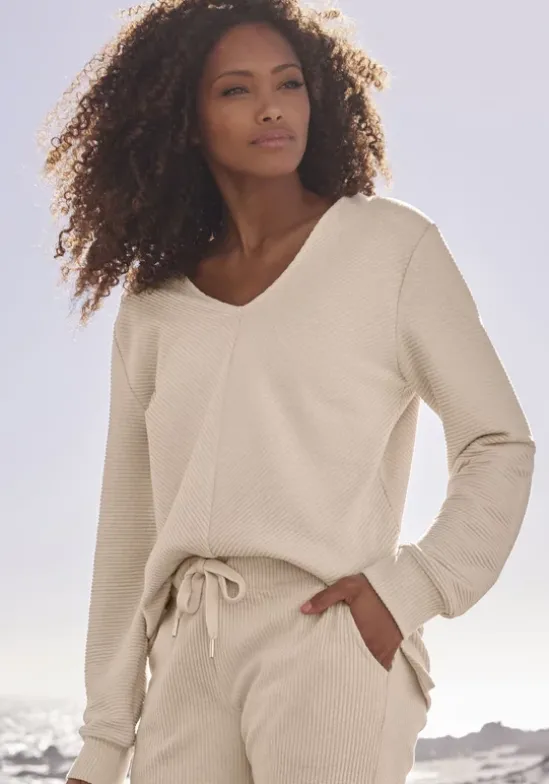 Sweatshirt"-Langarmshirt Mit V-Ausschnitt"